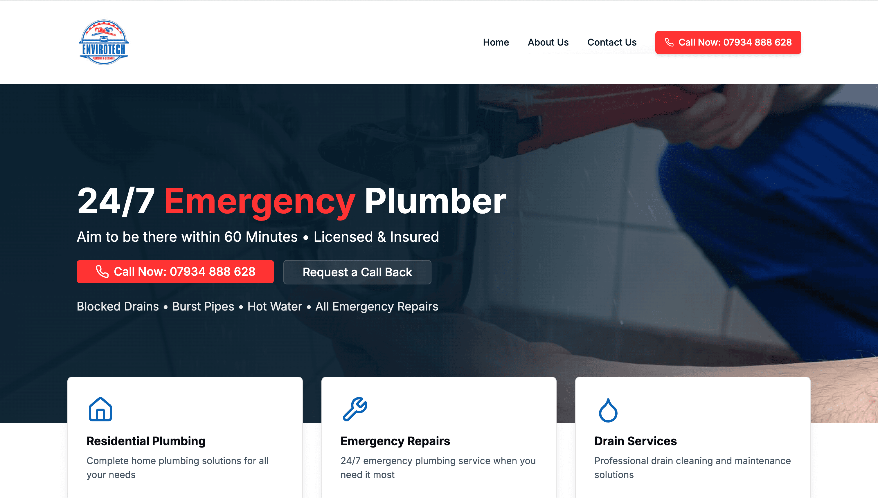 EnviroTech Emergency Plumbing - Web design and development case study showcase