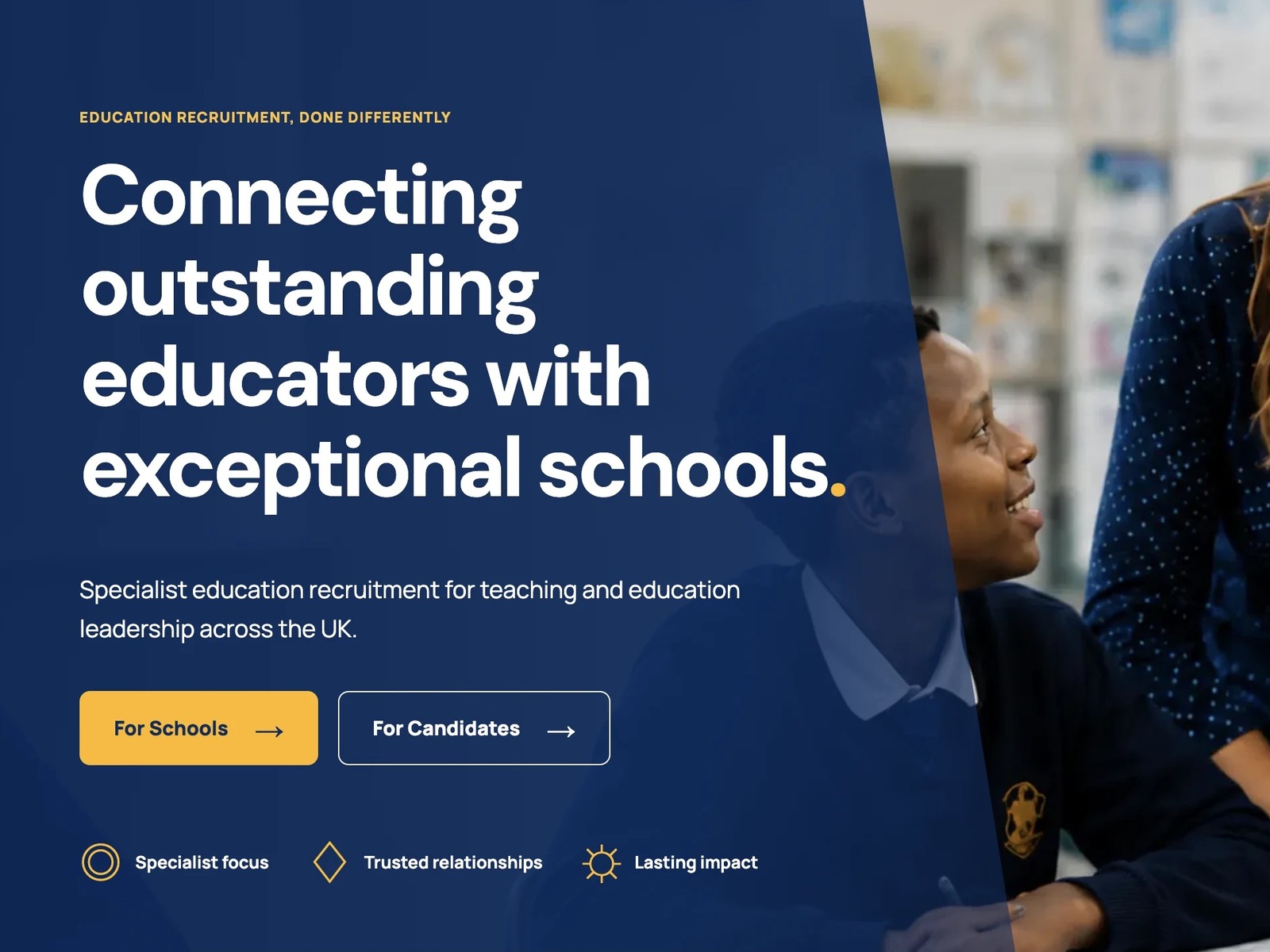 BPS Recruitment website homepage with routes for schools and candidates