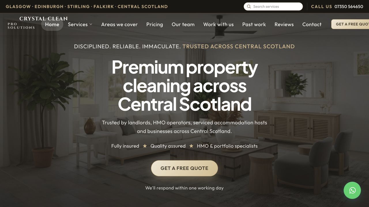 Crystal Clean Pro Solutions website designed and developed by Devora